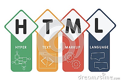 HTML - hyper text markup language acronym business concept background. Vector Illustration
